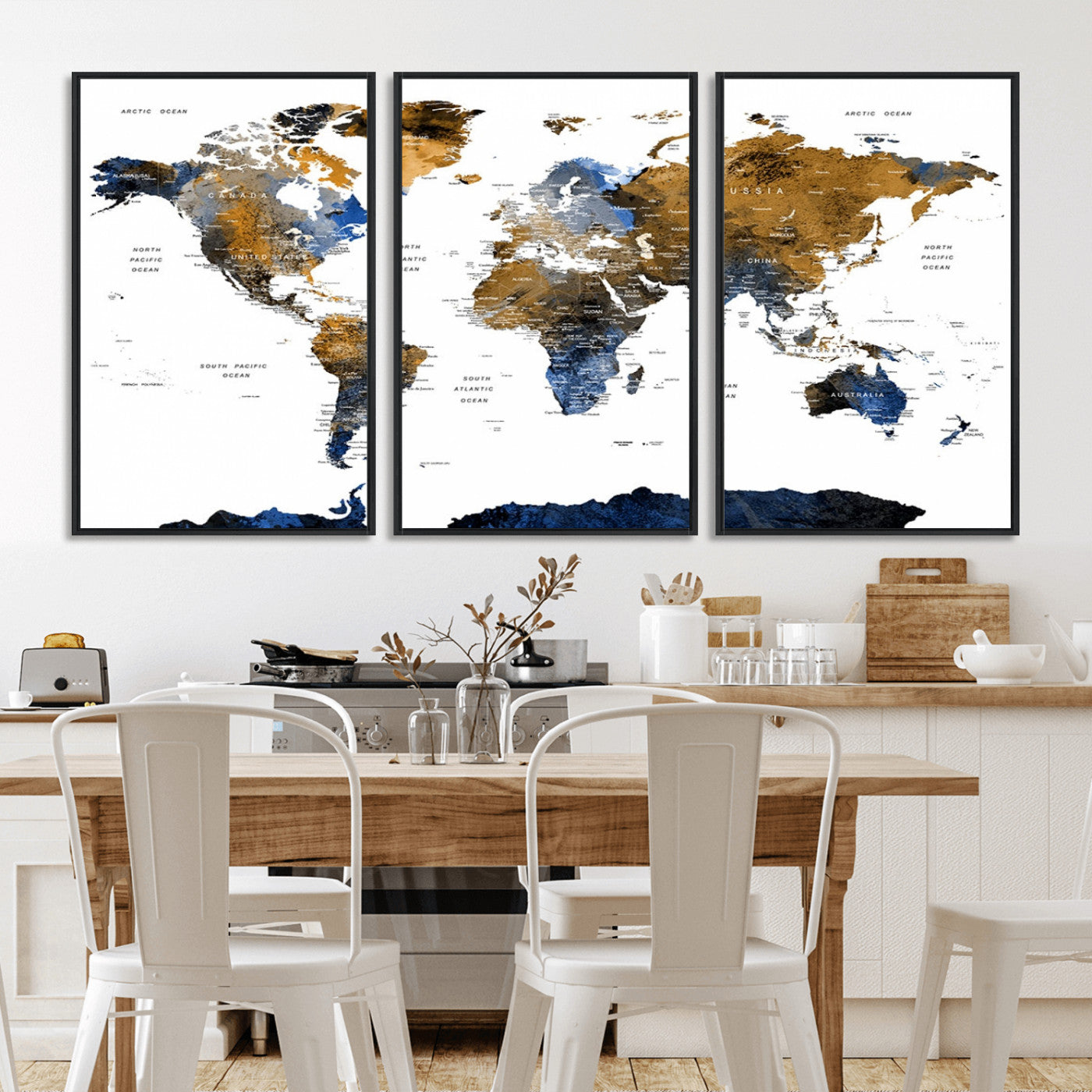 MGV-FC-60X30-3P - World Map Wall Art Canvas Print for Home and Office Decor
