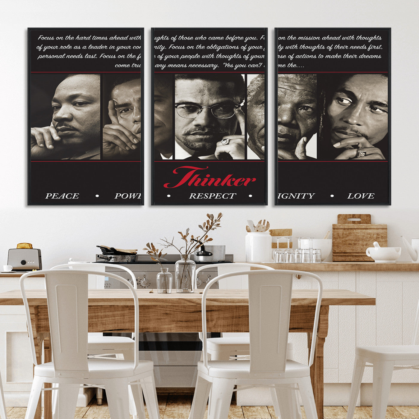 MGV-FC-60X30-3P - Thinkers of Wall Art Canvas Print - Inspirational Wall Art Featuring Icons of Peace, Power, and