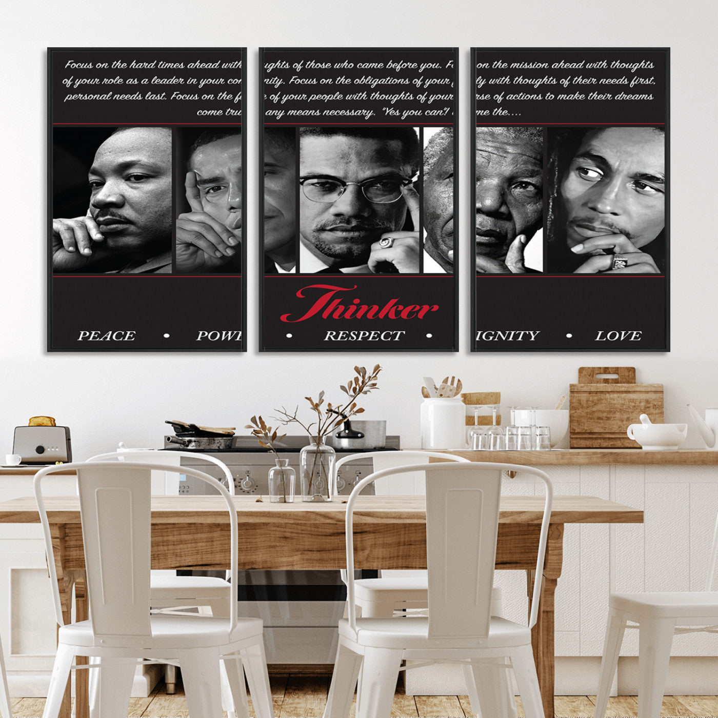 MGV-FC-60X30-3P - Thinker Peace Power Respect Dignity Wall Art | Thinkers of Changel Wall Art Featuring Icons of