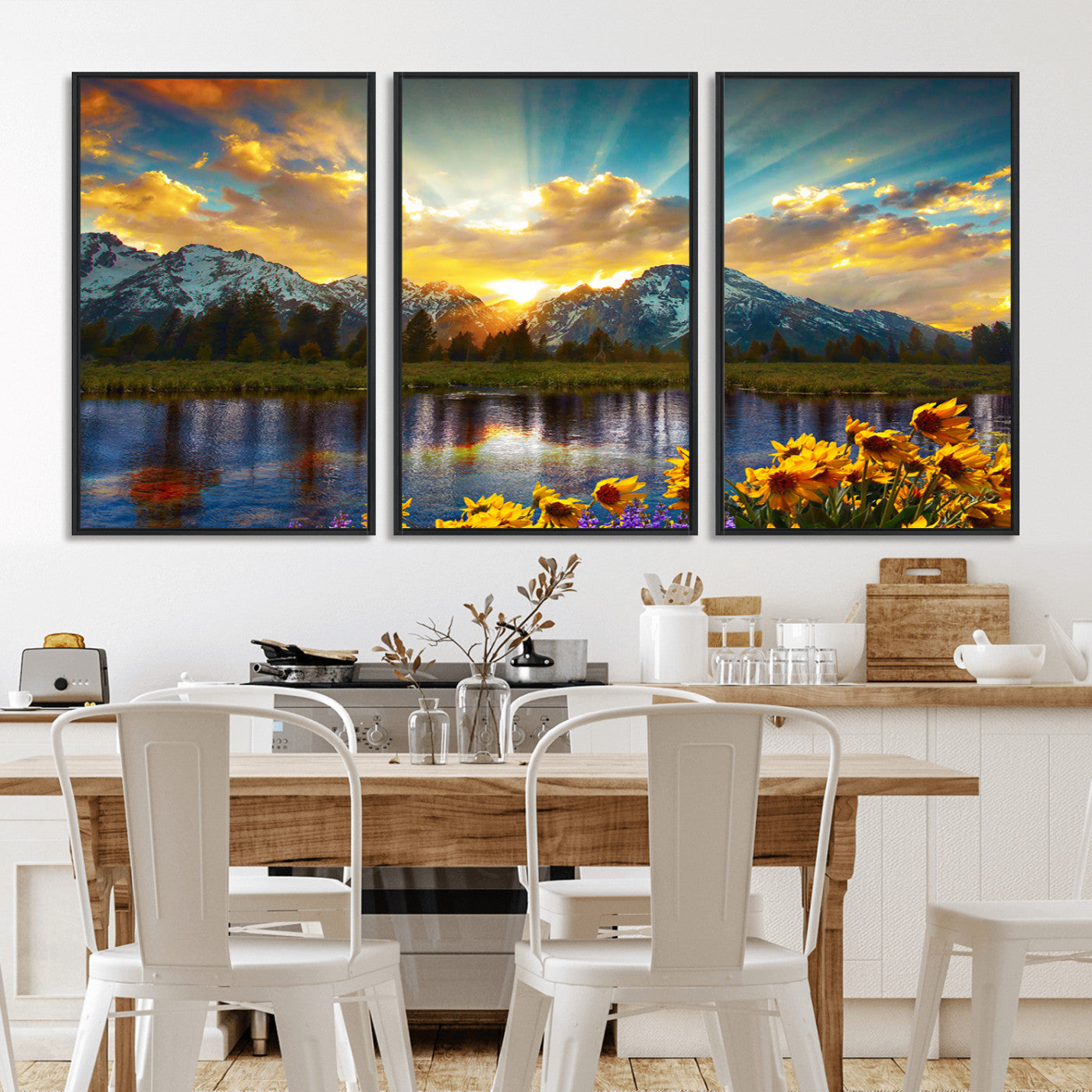 MGV-FC-60X30-3P - Grand Teton Park Amazing Mountain Landscape Sunset Wall Art Canvas Print