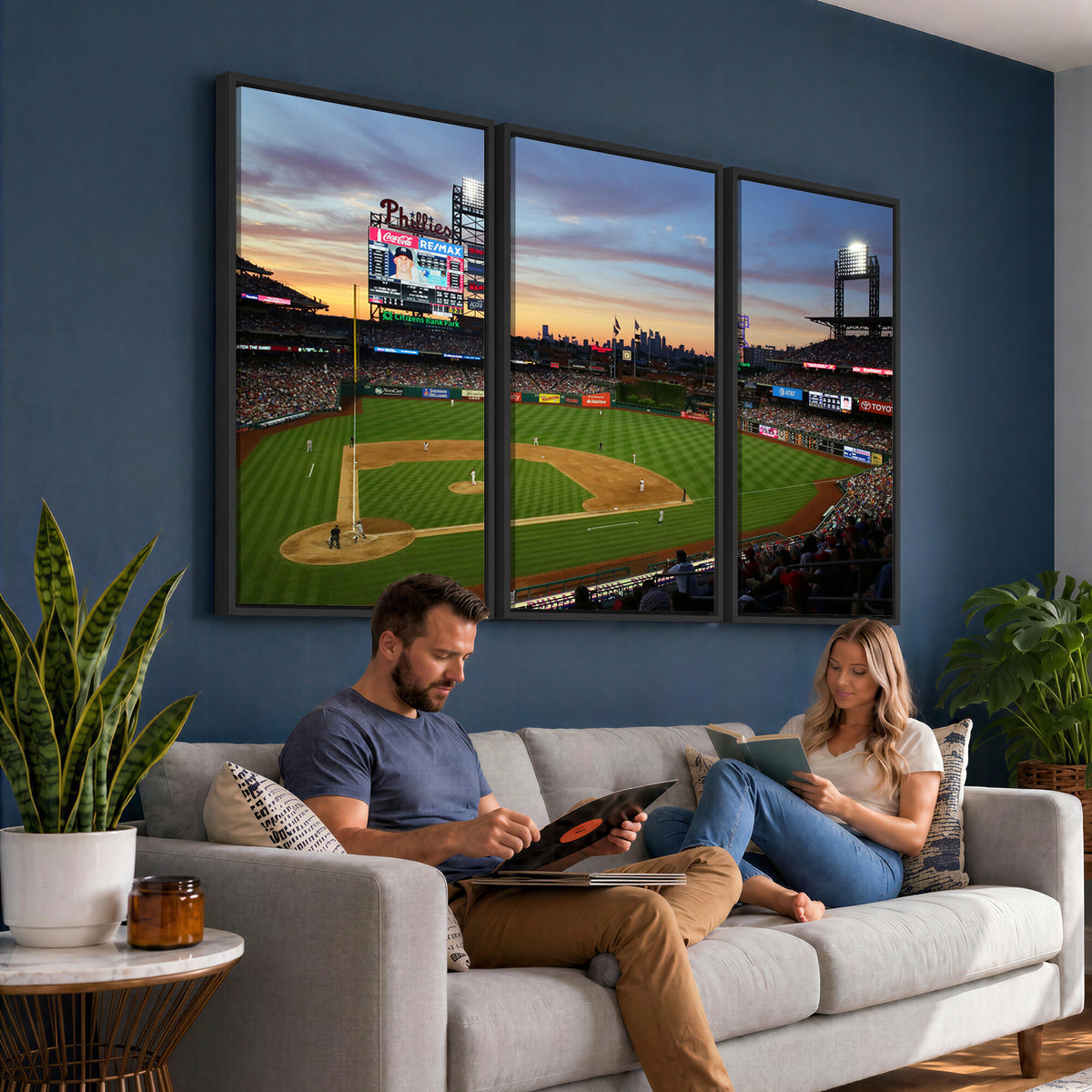 13778-MGV-CV-36X24 - Citizens Bank Park Philadelphia Phillies Wall Art Canvas | 3-Panel Canvas Print of Phillies Stadium