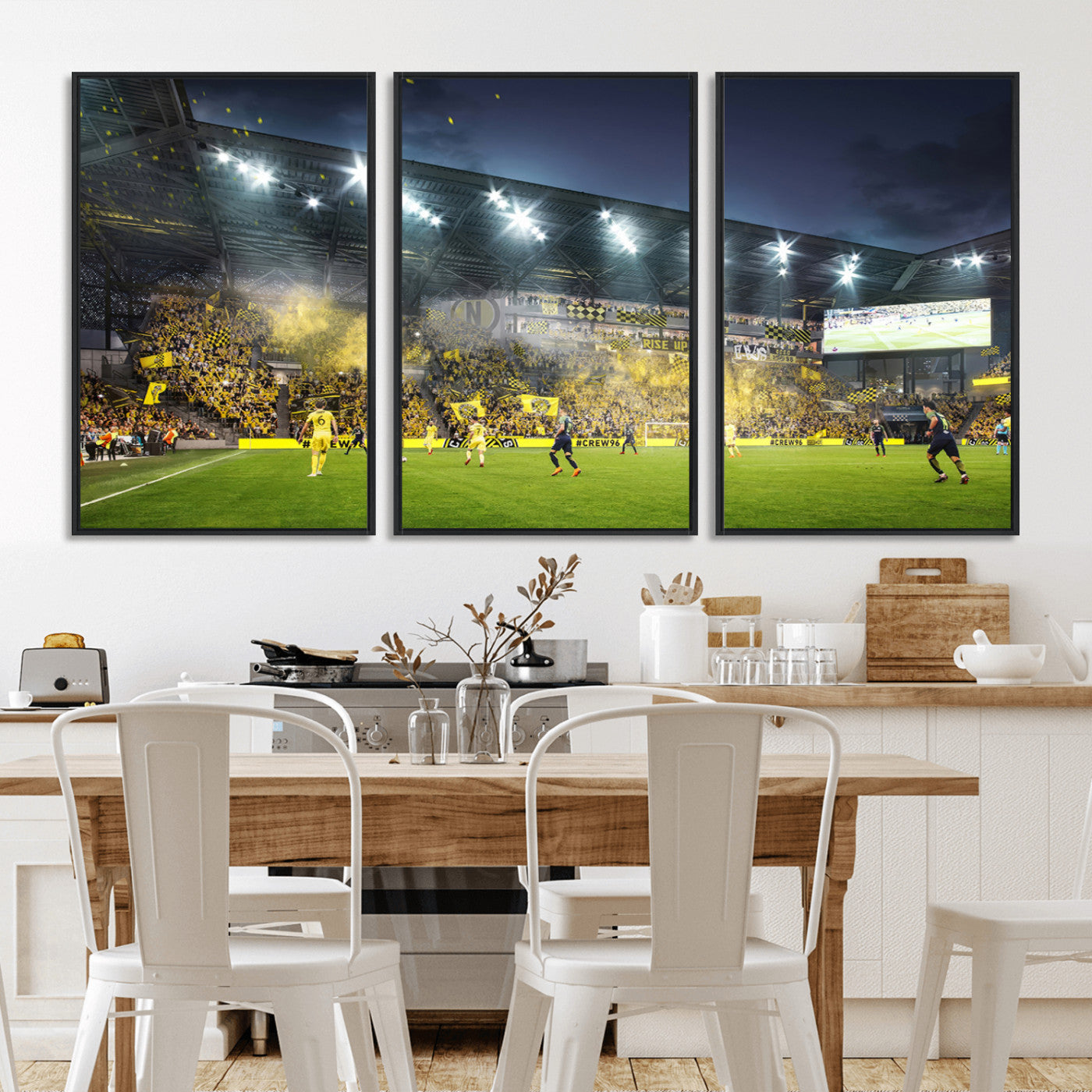 MGV-FC-60X30-3P - Columbus Crew Stadium Match Triple Canvas Wall Art - Dynamic MLS Game Scene Canvas Wall Art