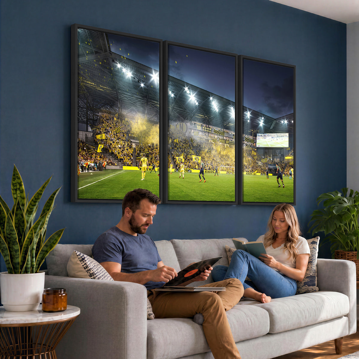 65820-MGV-CV-36X24 - Columbus Crew Stadium Match Triple Canvas Wall Art - Dynamic MLS Game Scene Canvas Wall Art