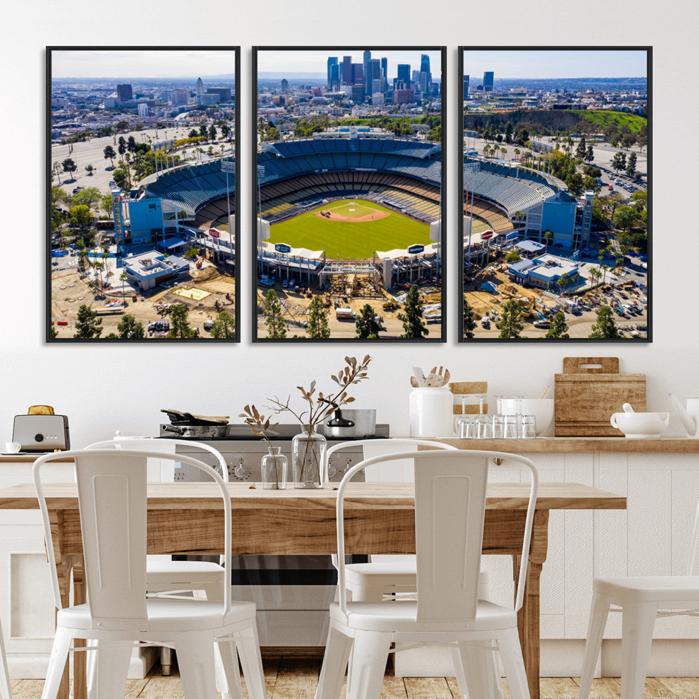 MGV-FC-60X30-3P - Los Angeles Dodgers Dodger Stadium Wall Art Canvas Print - MLB Baseball Stadium, Framed Los Angeles