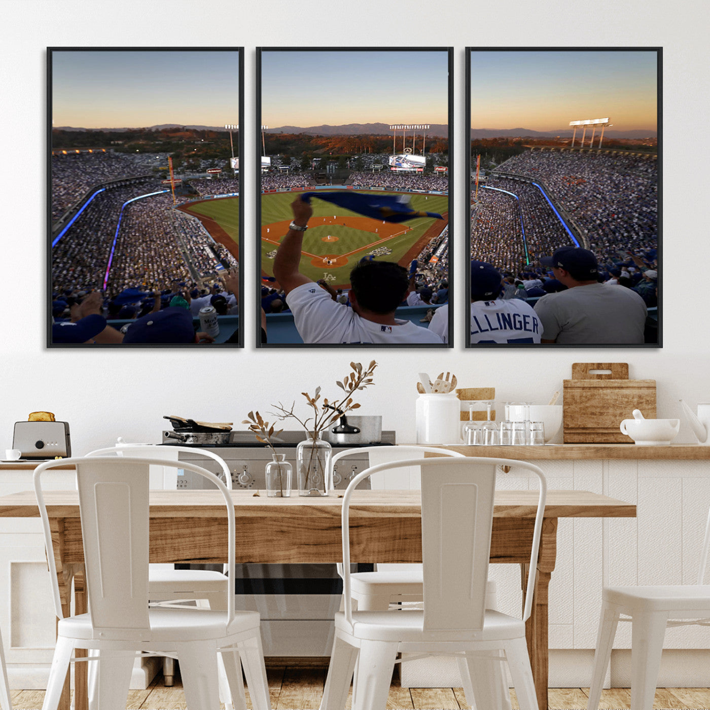 MGV-FC-60X30-3P - Dodger Stadium Sunset Game Triple Canvas Wall Art - Los Angeles Dodgers MLB Match