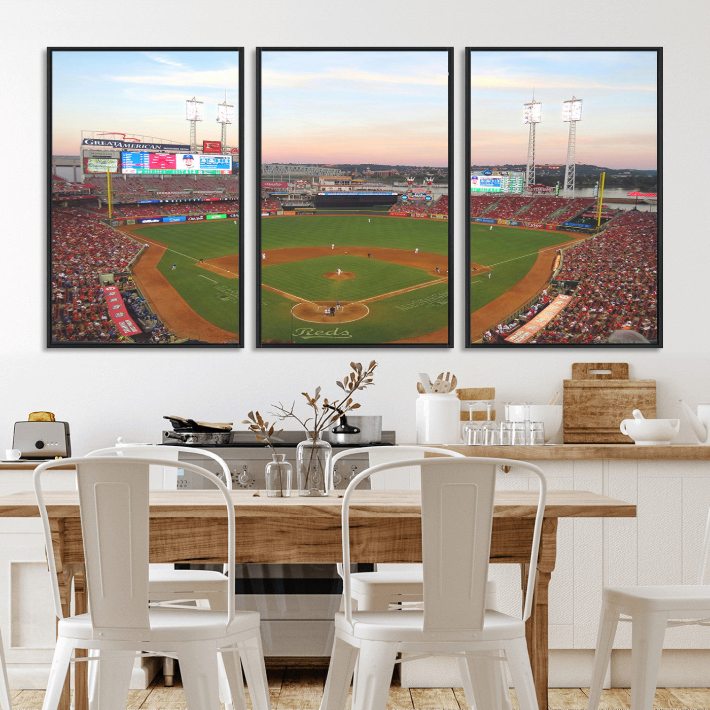 MGV-FC-60X30-3P - Cincinnati Reds Baseball Print Canvas- Cincinnati Great American Ball Park Stadium Wall Art Canvas