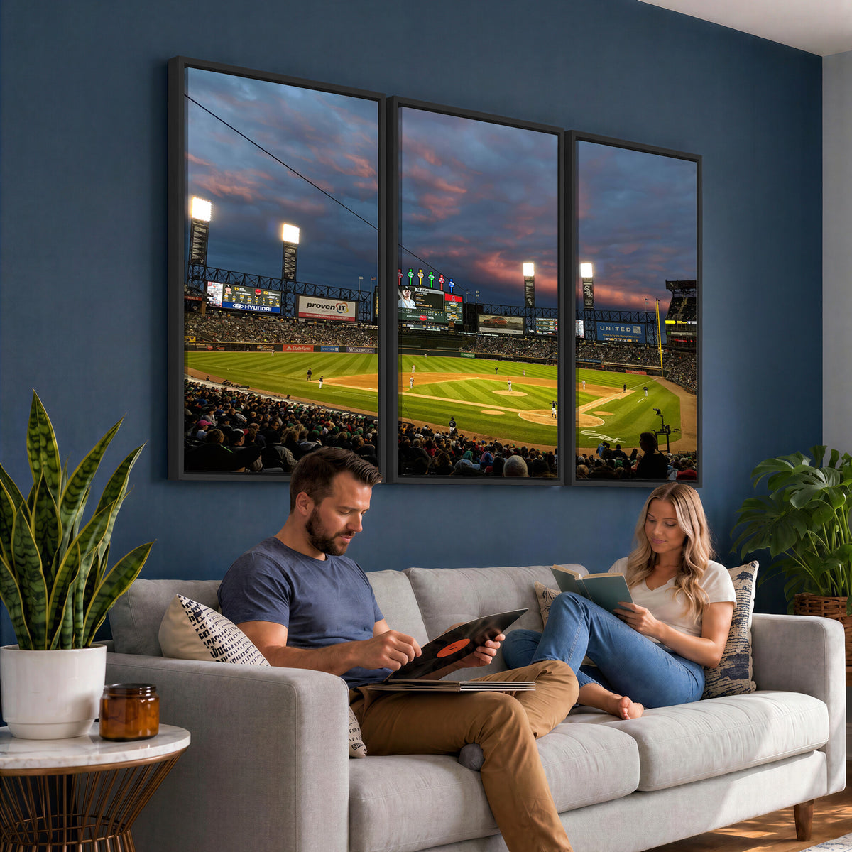 96063-MGV-CV-36X24 - Chicago White Sox Baseball Team Print Canvas, Guaranteed Rate Field, Framed and Ready to Hang