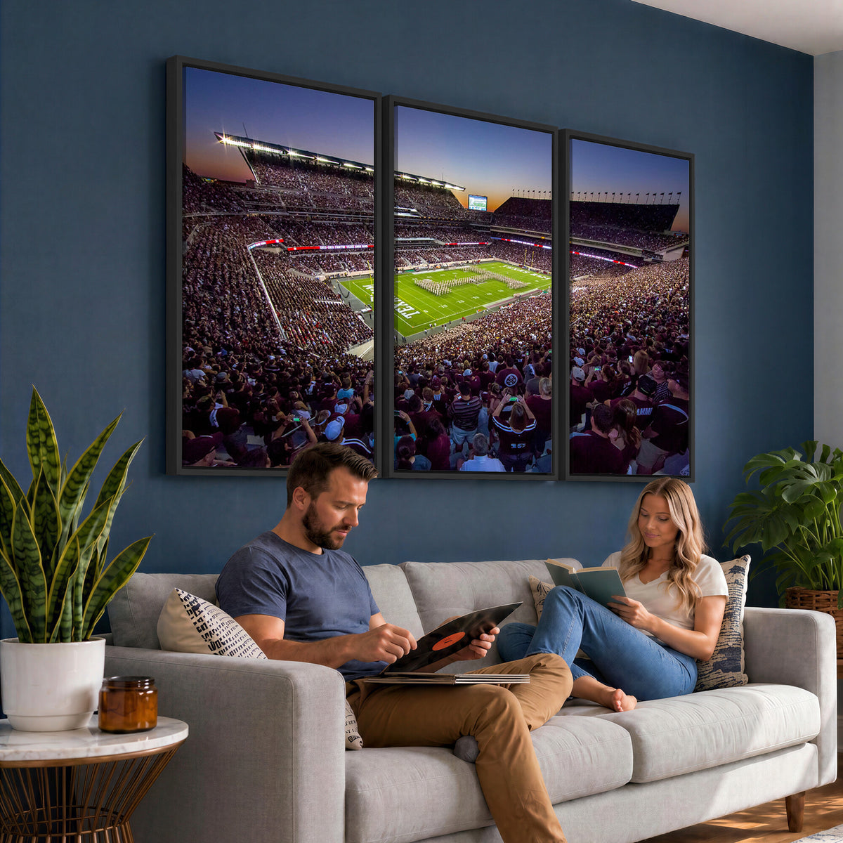 25148-MGV-CV-36X24 - Texas A&M University Aggies Football Team Print, College Station Kyle Field, Framed and Ready to Hang