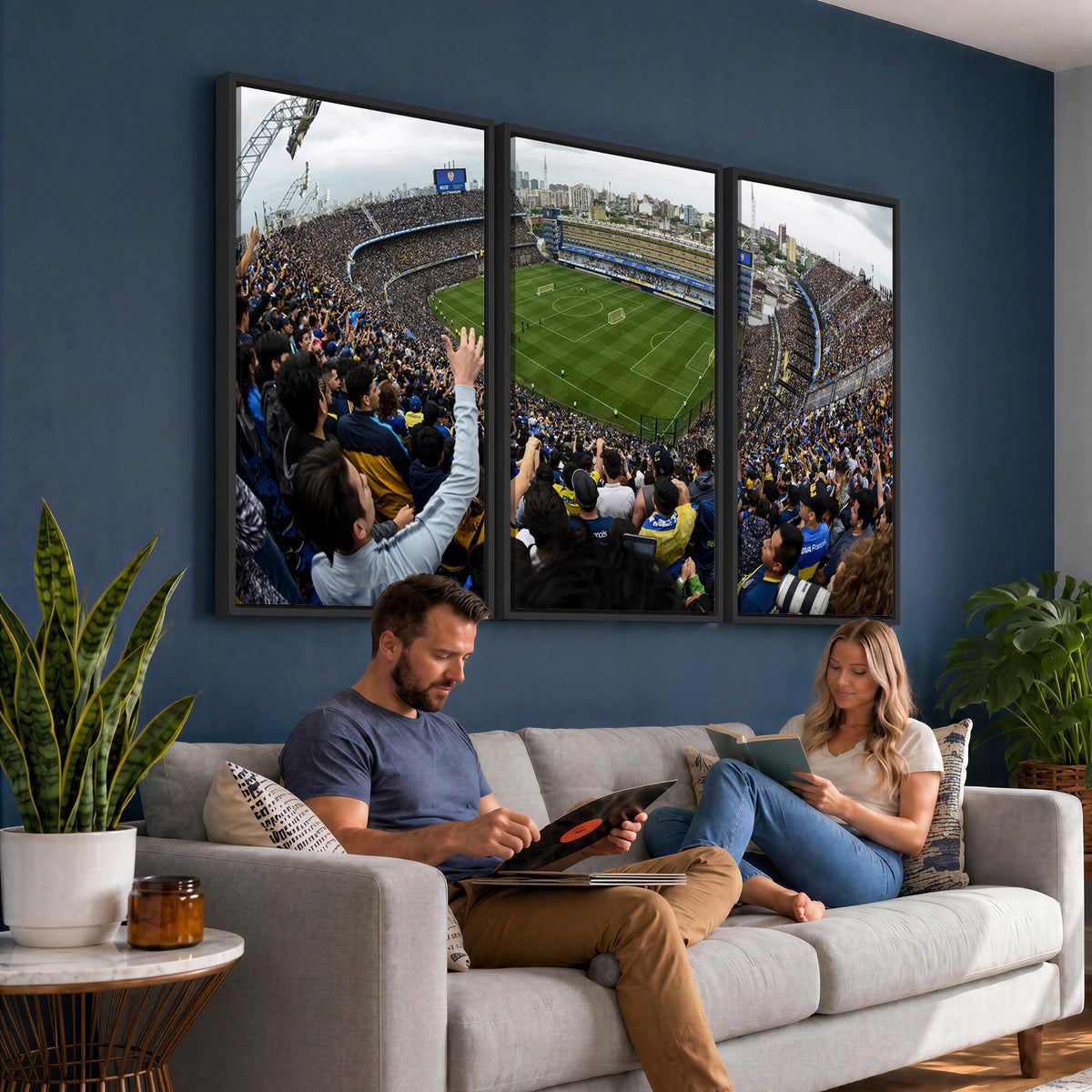 23173-MGV-CV-36X24 - Boca Juniors Soccer Team Print, Buenos Aires Bombonera, Framed and Ready to Hang