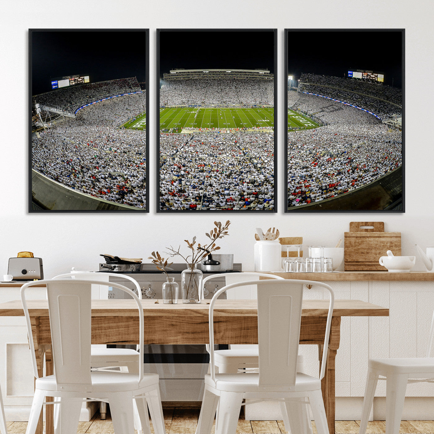 MGV-FC-60X30-3P - Beaver Stadium Night Game Triple Canvas Wall Art - Penn State Nittany Lions Football Match