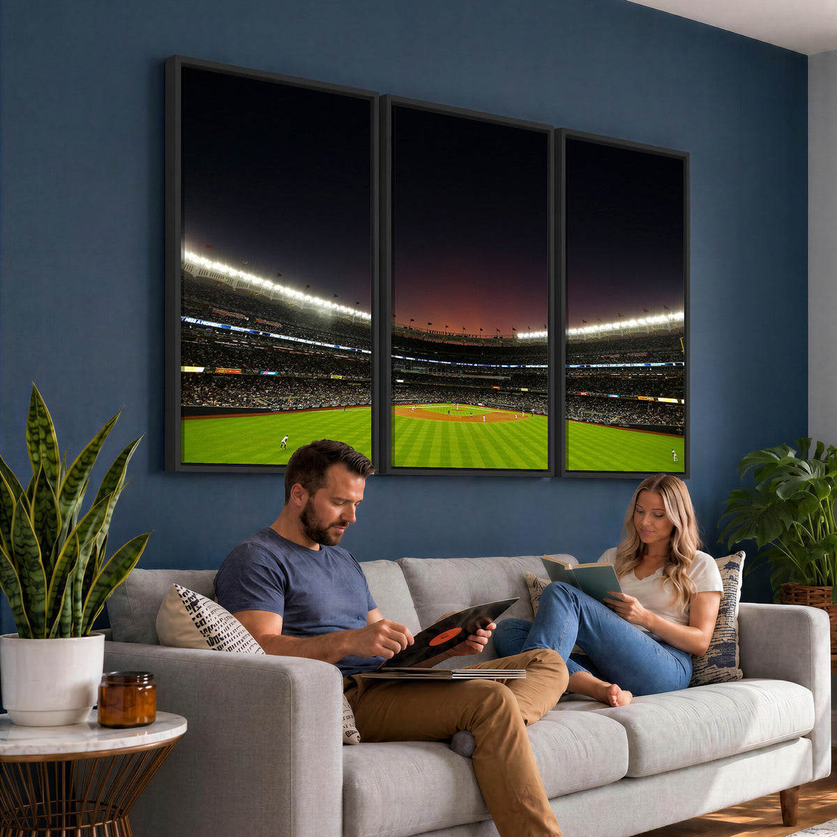 59138-MGV-CV-36X24 - Yankee Stadium Night Game Triple Canvas, New York Yankees Stadium Wall Art