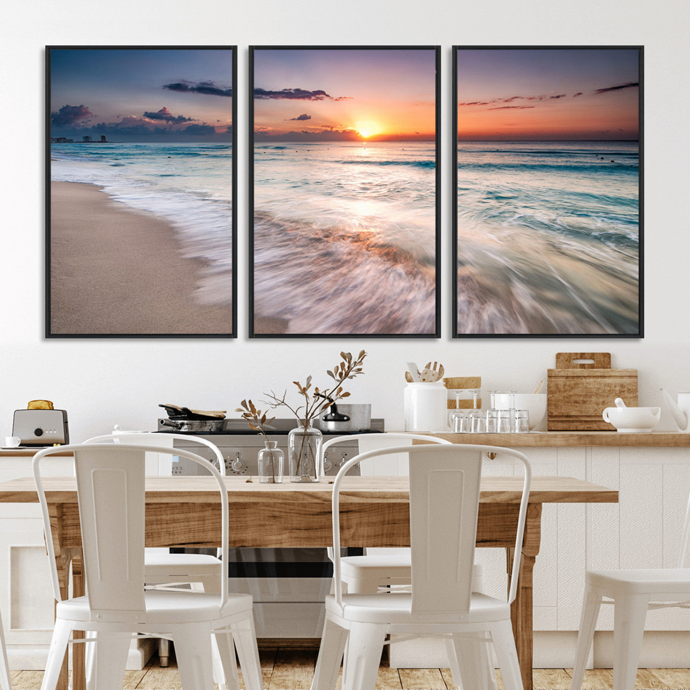 MGV-FC-60X30-3P - Sunset Beach Wall Art – Soothing Coastal Landscape, Ready to Hang for Tranquil Home Decor
