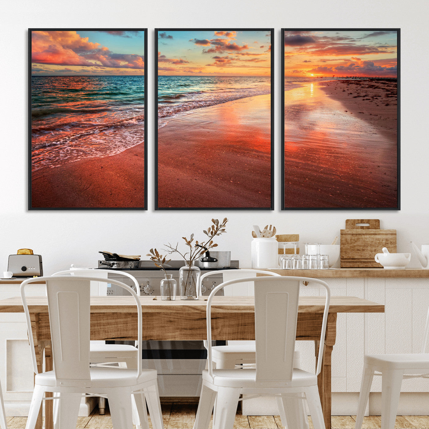 MGV-FC-60X30-3P - Sunset Beach Wall Art | Ocean Canvas Print | Coastal Wall Art | Tranquil Sunset Canvas Print