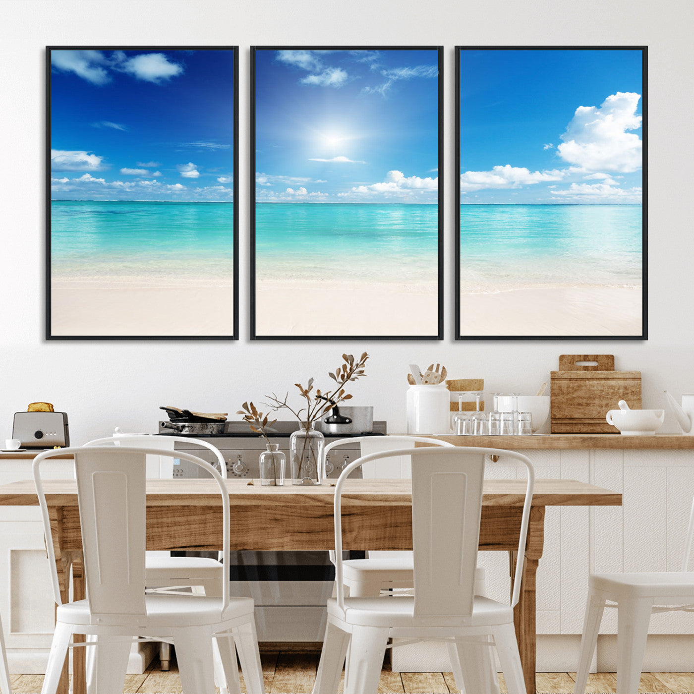 MGV-FC-60X30-3P - Blue Ocean Wall Art Canvas Print - Tranquil Ocean Paradise Triptych Wall Art - Ready to Hang Beach