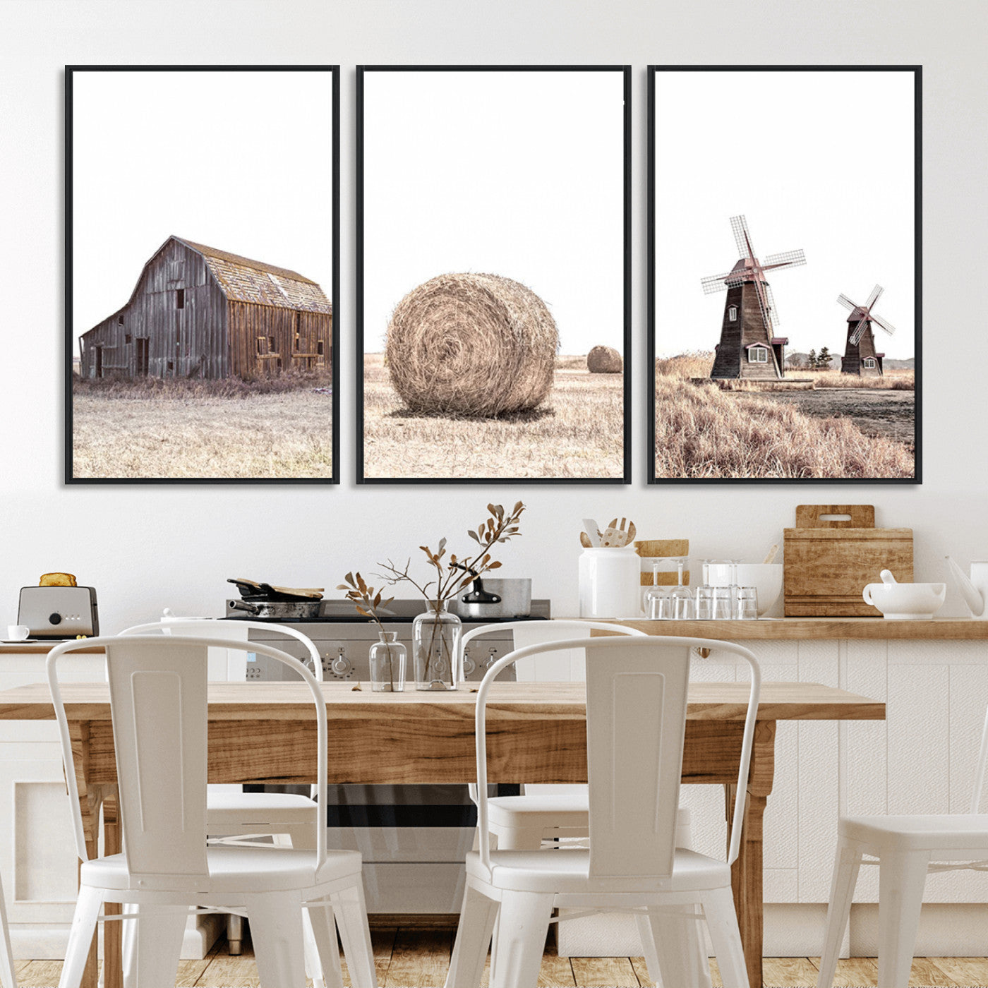 MGV-FC-60X30-3P - Farm Prints Set, Set of 3 Farmhouse Wall Art, Country House Decor, Barn Print, Wheat Print,