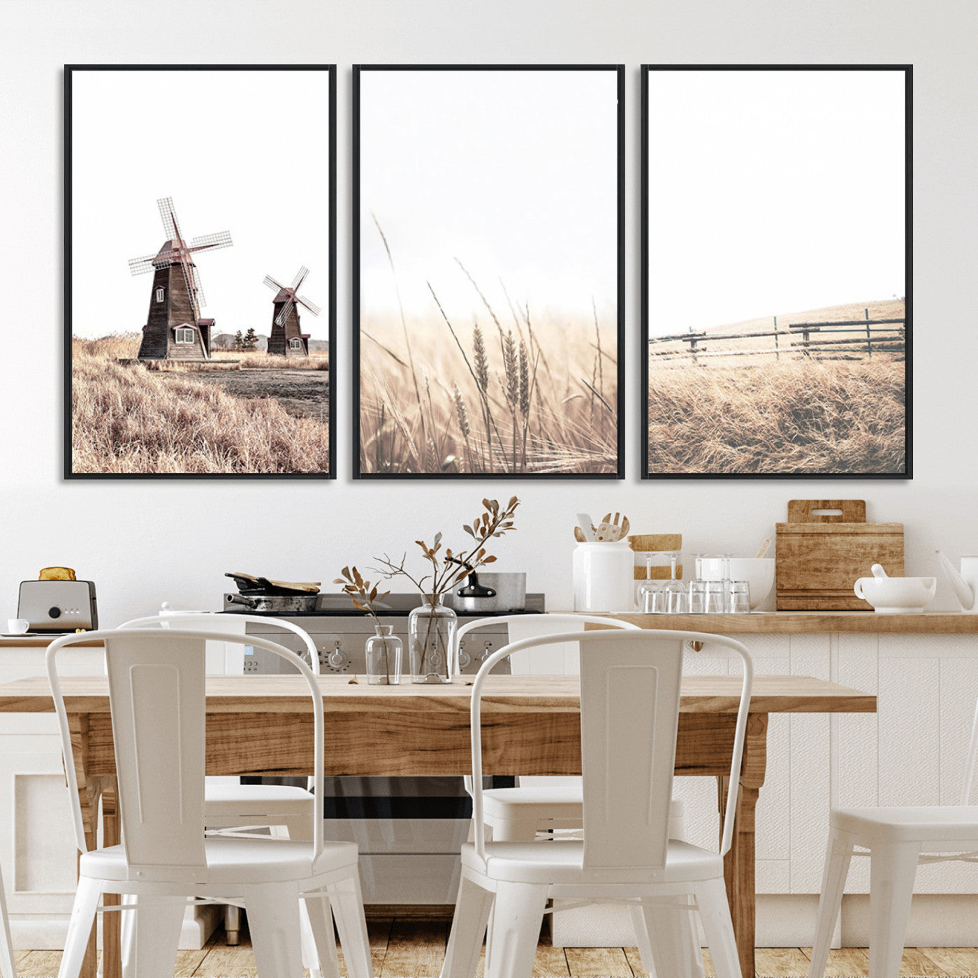 56649-MGV-FC-60X30-3P_Black-Farm Prints Set, Farmhouse Wall Art Canvas, Country House Decor, Country House Decor, Barn Print, Wheat Print