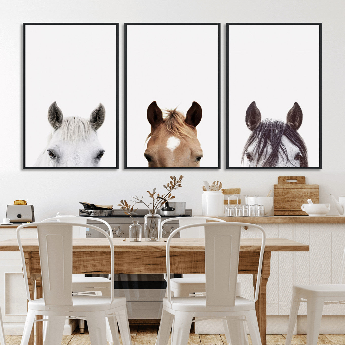 59160-MGV-FC-60X30-3P_Black-Horse Prints Set, Set of 3 Horse Wall Art, Horses Portraits, Farmhouse Wall Art, Farm Animals Canvas, Animals Portraits Set, Horse Poster
