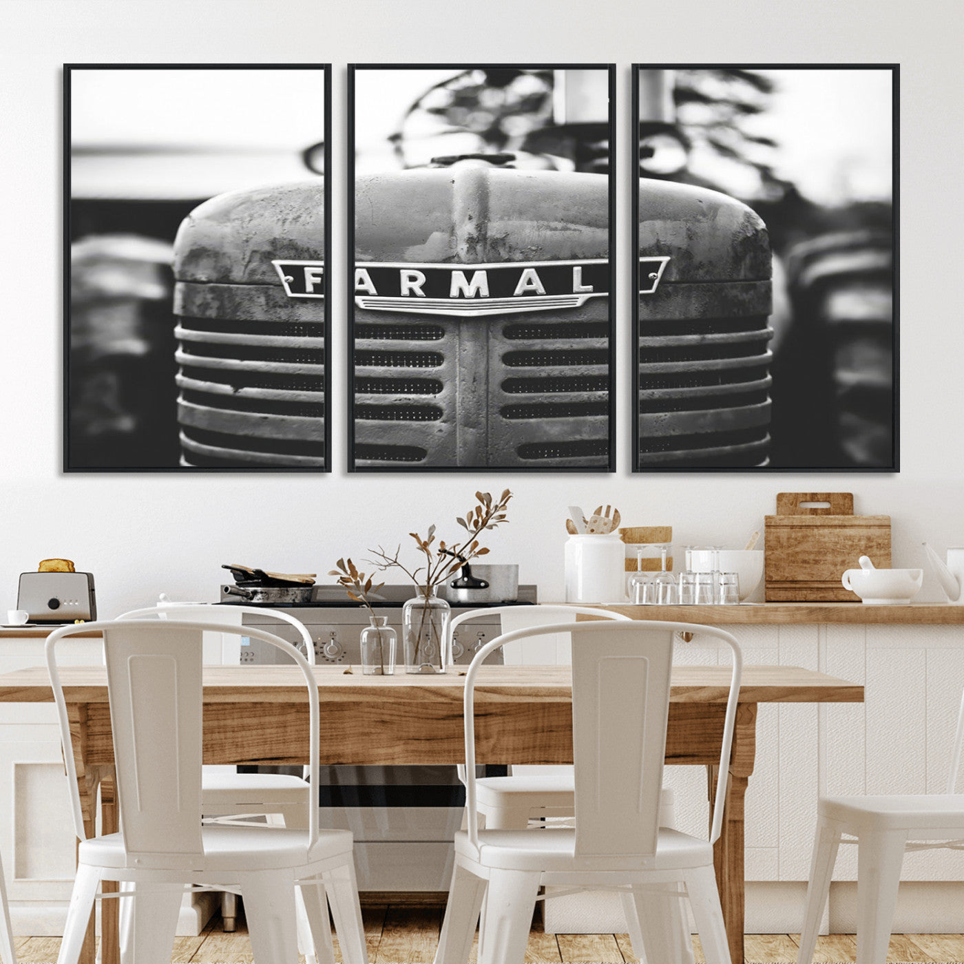 MGV-FC-60X30-3P - Vintage Farmall Tractor Wall Art Canvas Print, Rustic Farmhouse Decor Ready to Hang