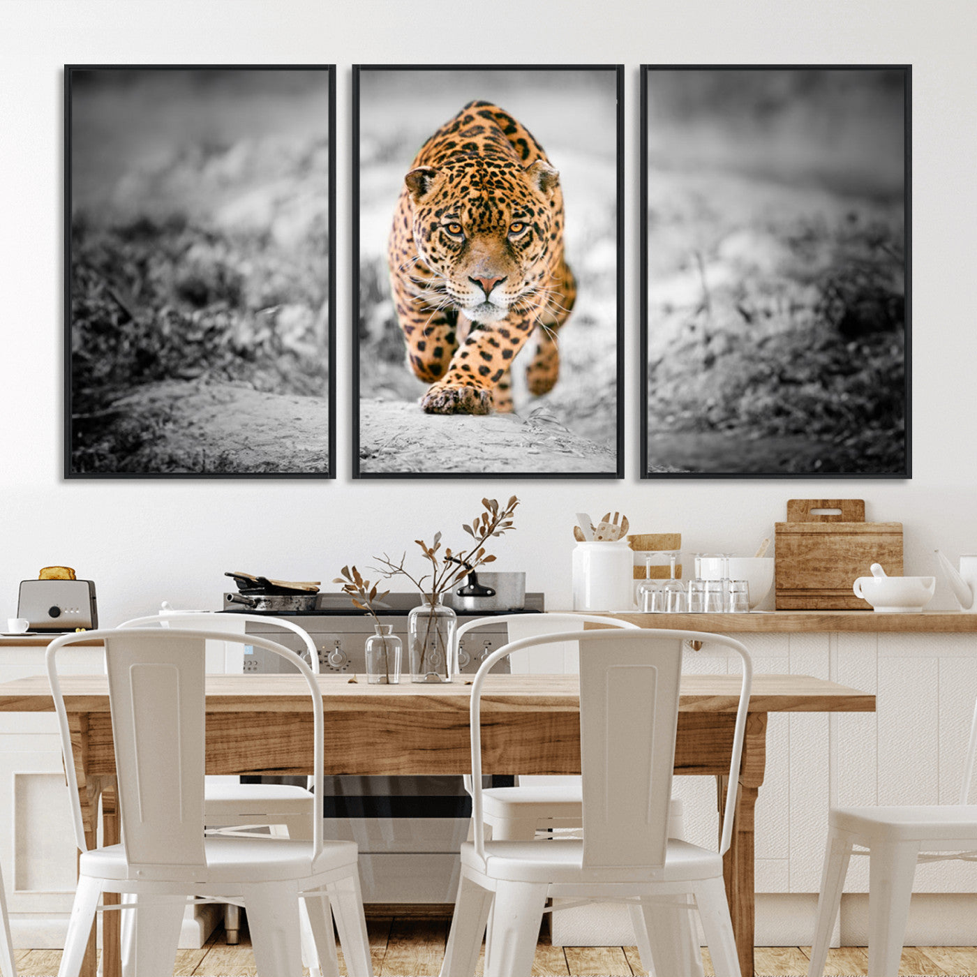 MGV-FC-60X30-3P - Jaguar Wall Art Canvas Print - Majestic Big Cat in Focused Pursuit - Ready to Hang