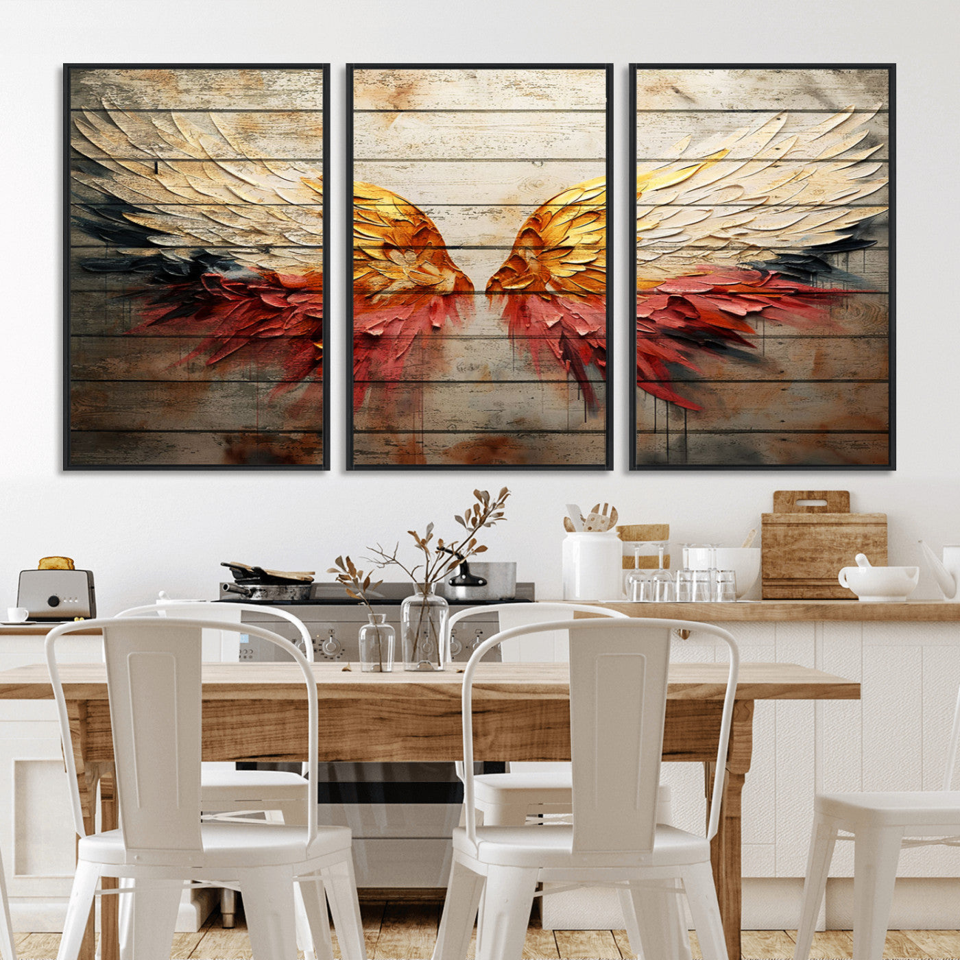 MGV-FC-60X30-3P - Abstract Angel Wings Canvas Wall Art – Framed and Ready to Hang Modern Angelic Wings Decor for