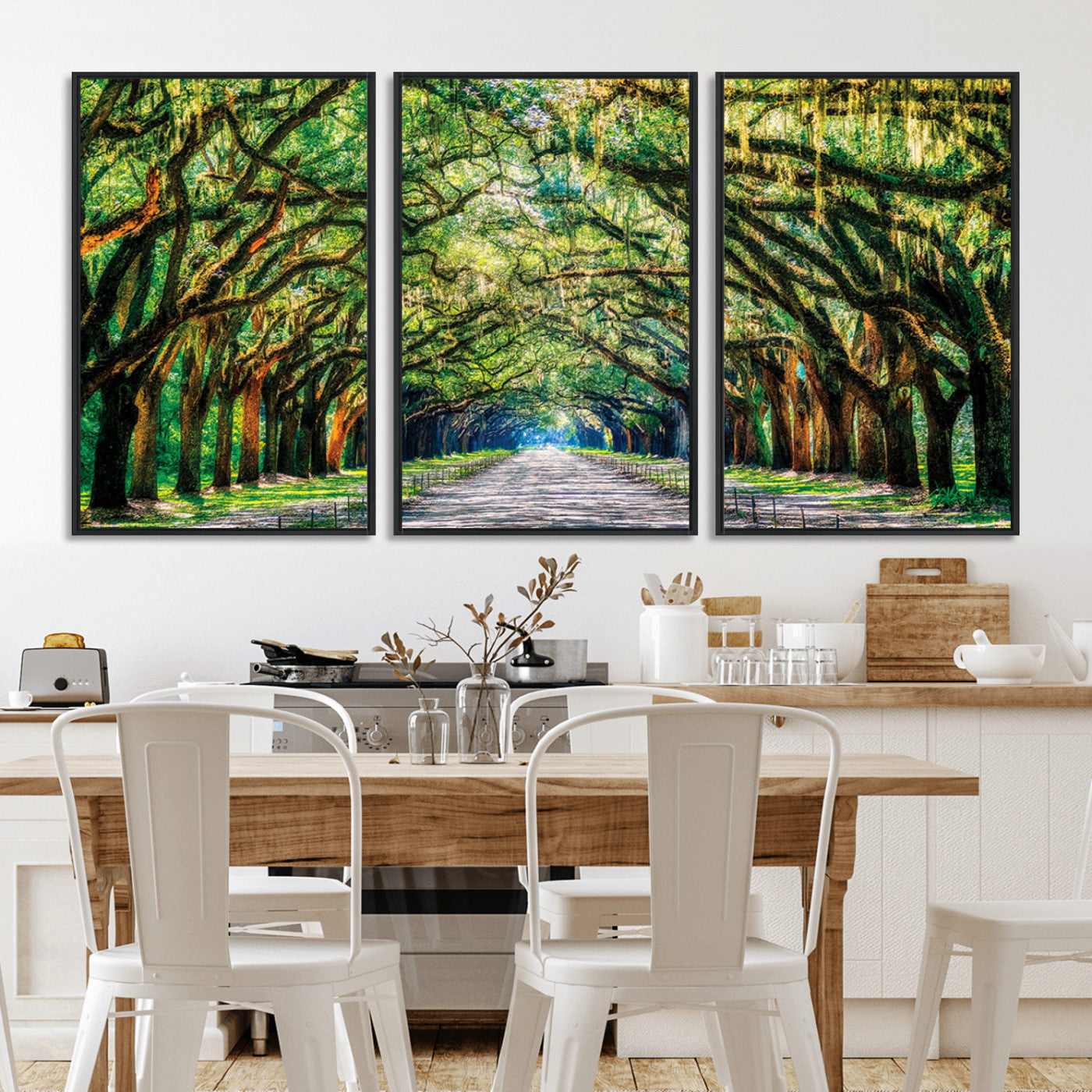 MGV-FC-60X30-3P - Serene Tree Tunnel Wall Art Canvas Print – Pathway Under Canopy of Lush Green Trees, Nature-Inspired