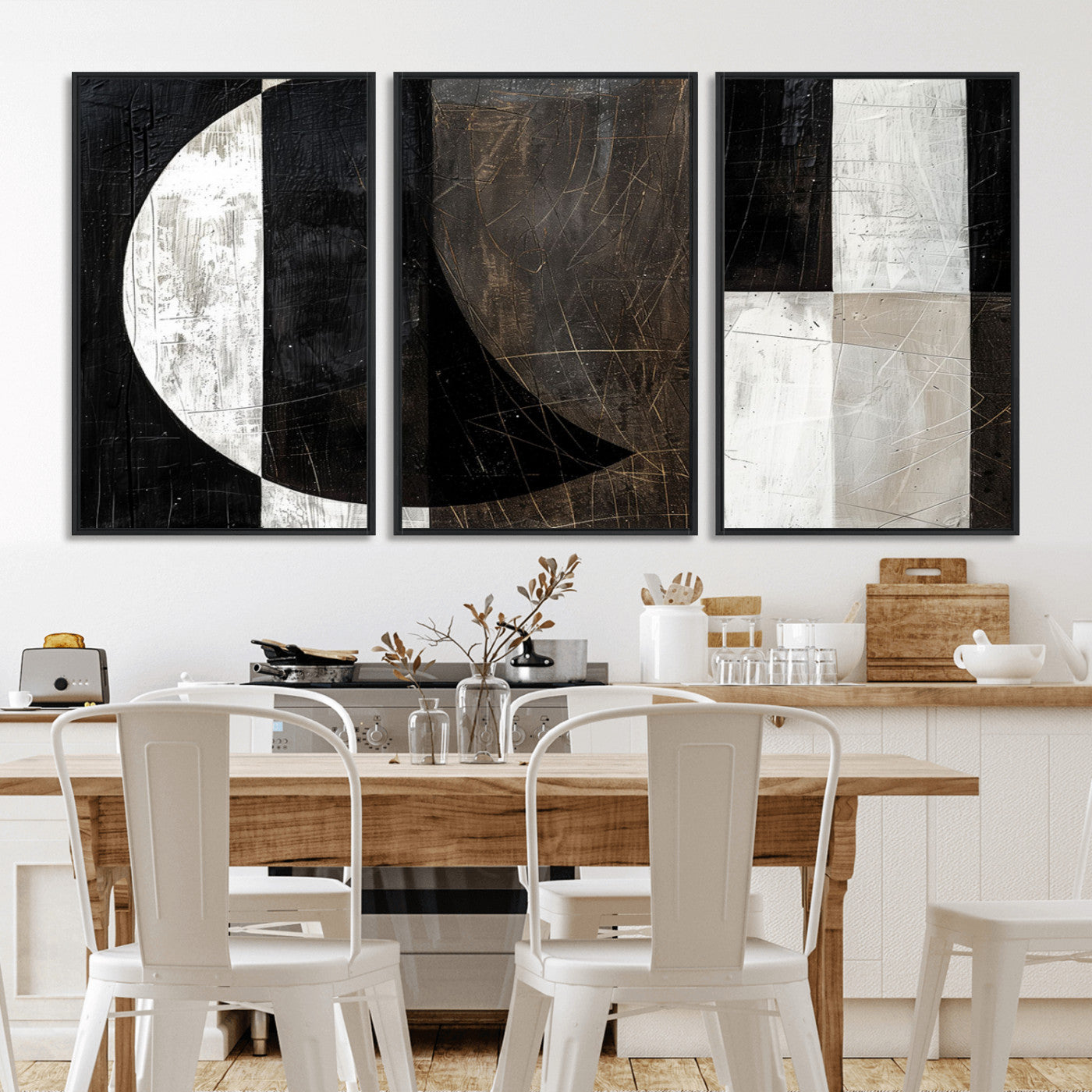 47880-MGV-FC-60X30-3P - Abstract Modern Wabi Sabi Wall Art Canvas Print Set – Minimalist Mid-Century Contemporary Artwork for Home, Office