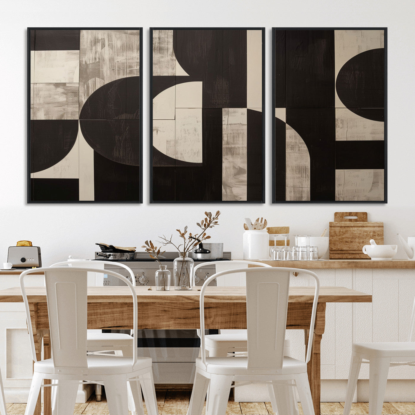 63644-MGV-FC-60X30-3P - Abstract Brown Wabi Sabi Canvas Print Set – Minimalist Mid-Century Wall Art Contemporary Artwork for Home, Office