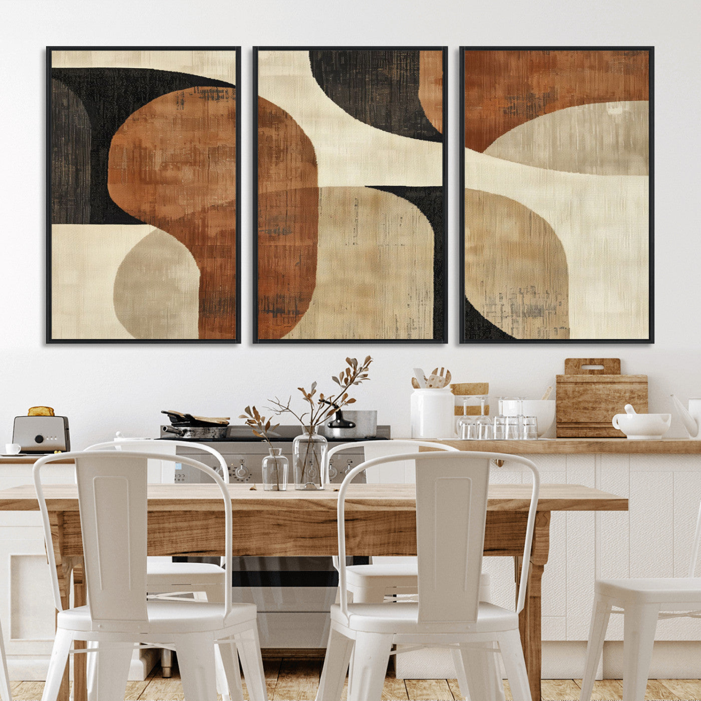 MGV-FC-60X30-3P - Wabi Sabi Abstract Wall Art Canvas Print | Large Minimalist Modern Geometric Wall Decor for Living