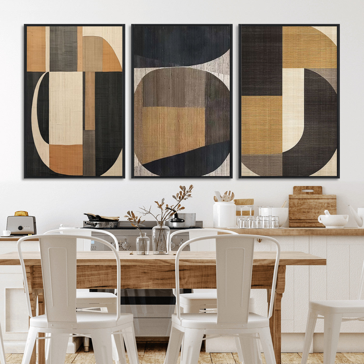 MGV-FC-60X30-3P - Modern Brown Wabi Sabi Abstract Wall Art Canvas Print Set, Minimalist Wall Art