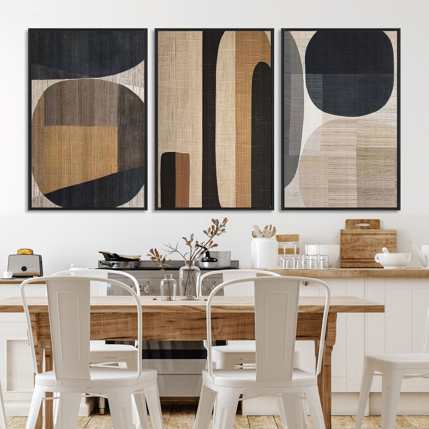 MGV-FC-60X30-3P - Abstract Minimalist Canvas Wall Art - Neutral Geometric Modern Boho Decor, Minimalist Brown Wabi
