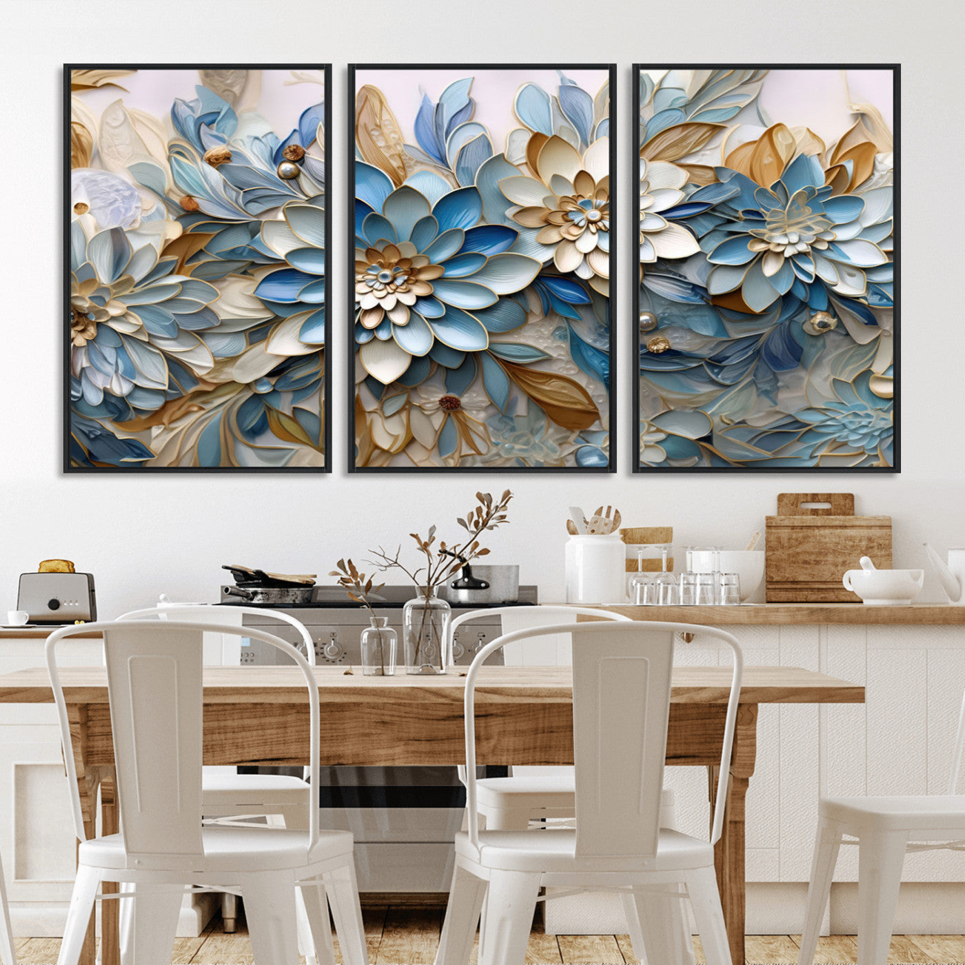 MGV-FC-60X30-3P - Blu Abstract Flower Wall Art Canvas Print