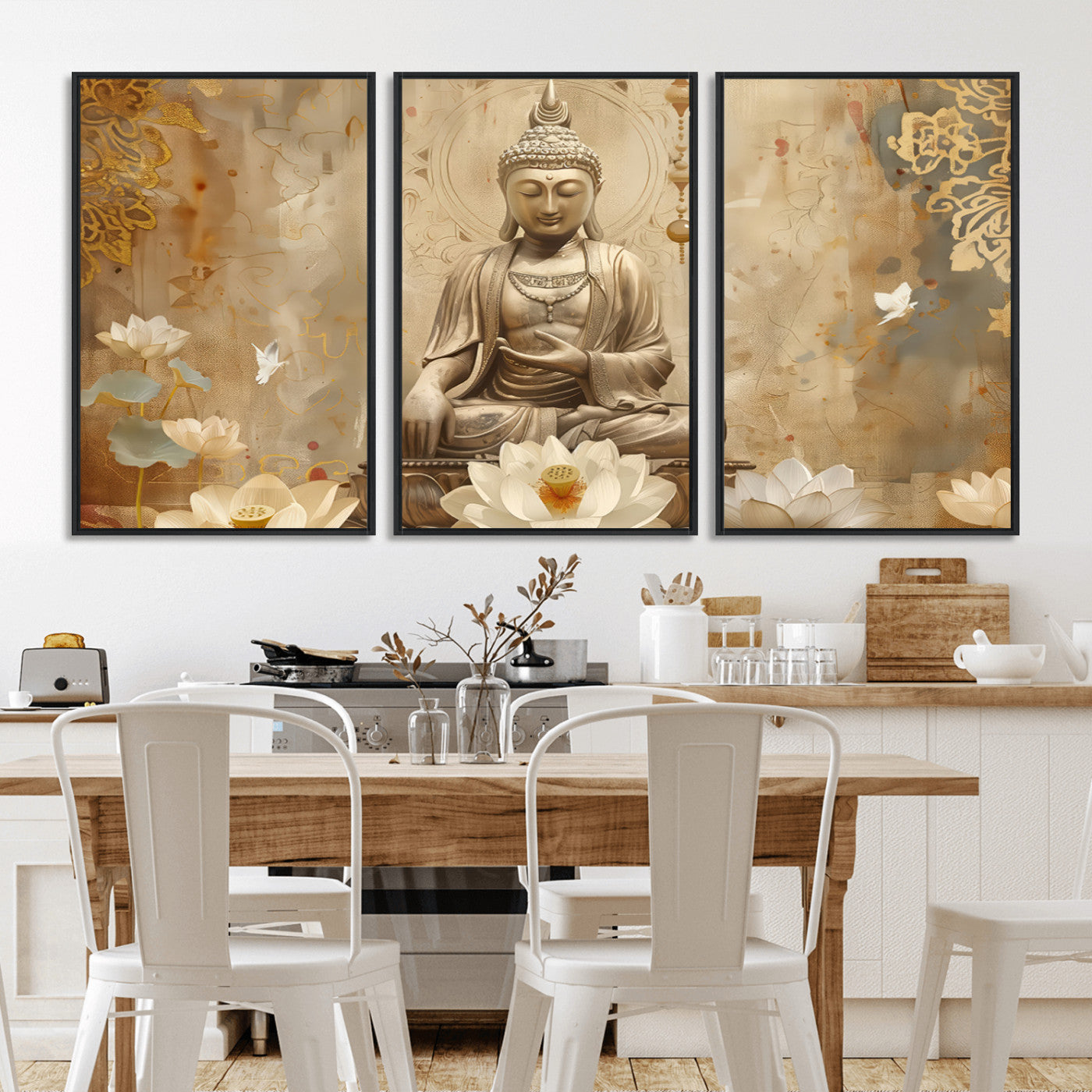 MGV-FC-60X30-3P - Buddha Wall Art Canvas Print, Buddha Meditation Room Decor, Yoga Room Wall Decor