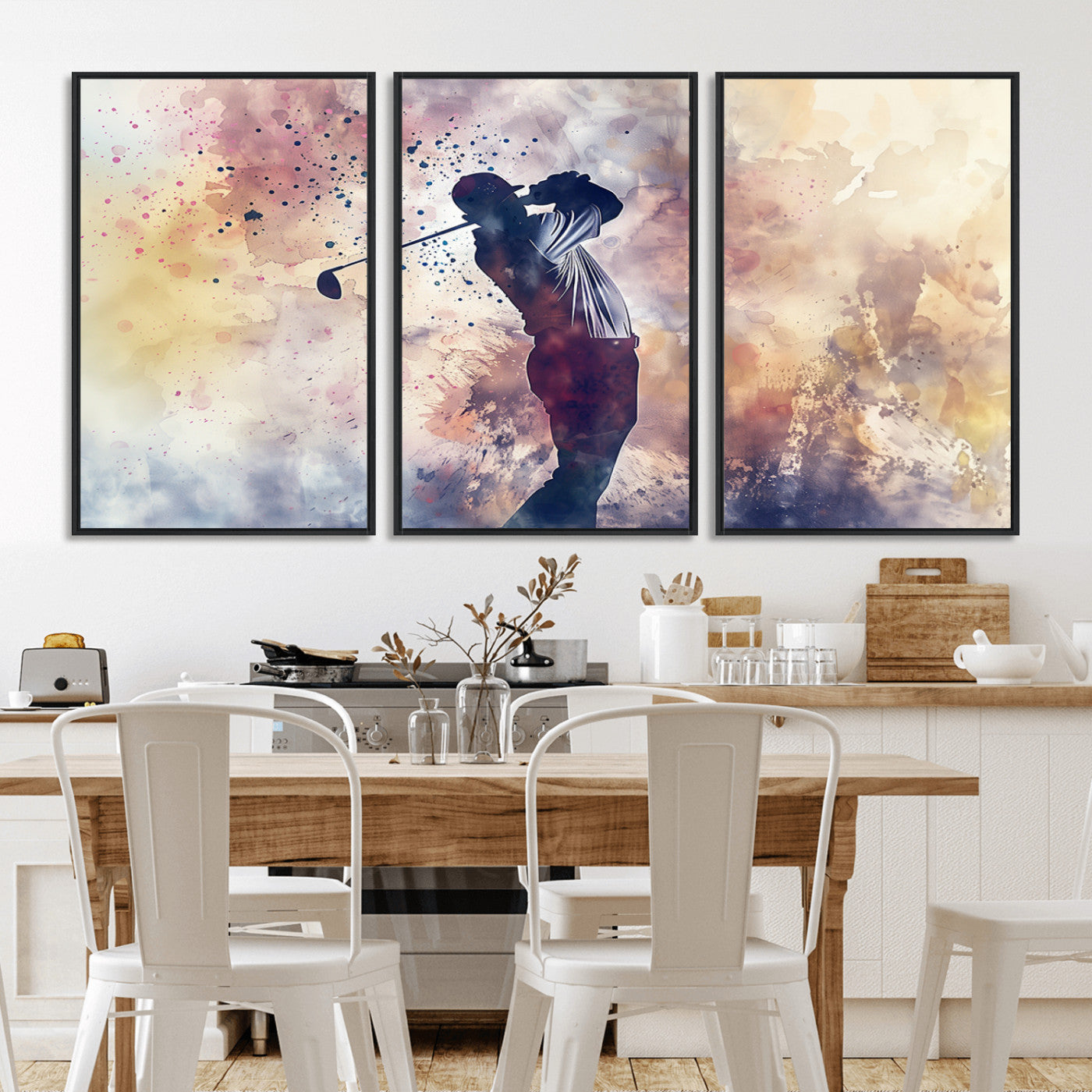MGV-FC-60X30-3P - Abstract Watercolor Golf Player Wall Art Canvas Print