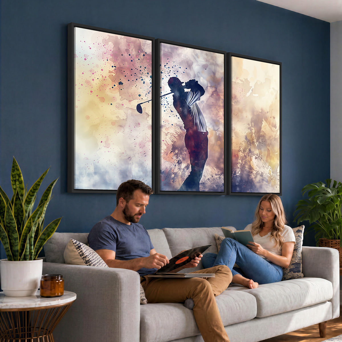 10848-MGV-CV-36X24 - Abstract Watercolor Golf Player Wall Art Canvas Print