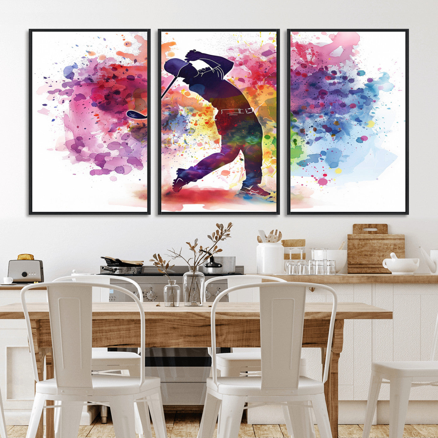 MGV-FC-60X30-3P - Colorful Golfer Swing Wall Art Canvas Print - Ready to Hang, Framed Sports Decor