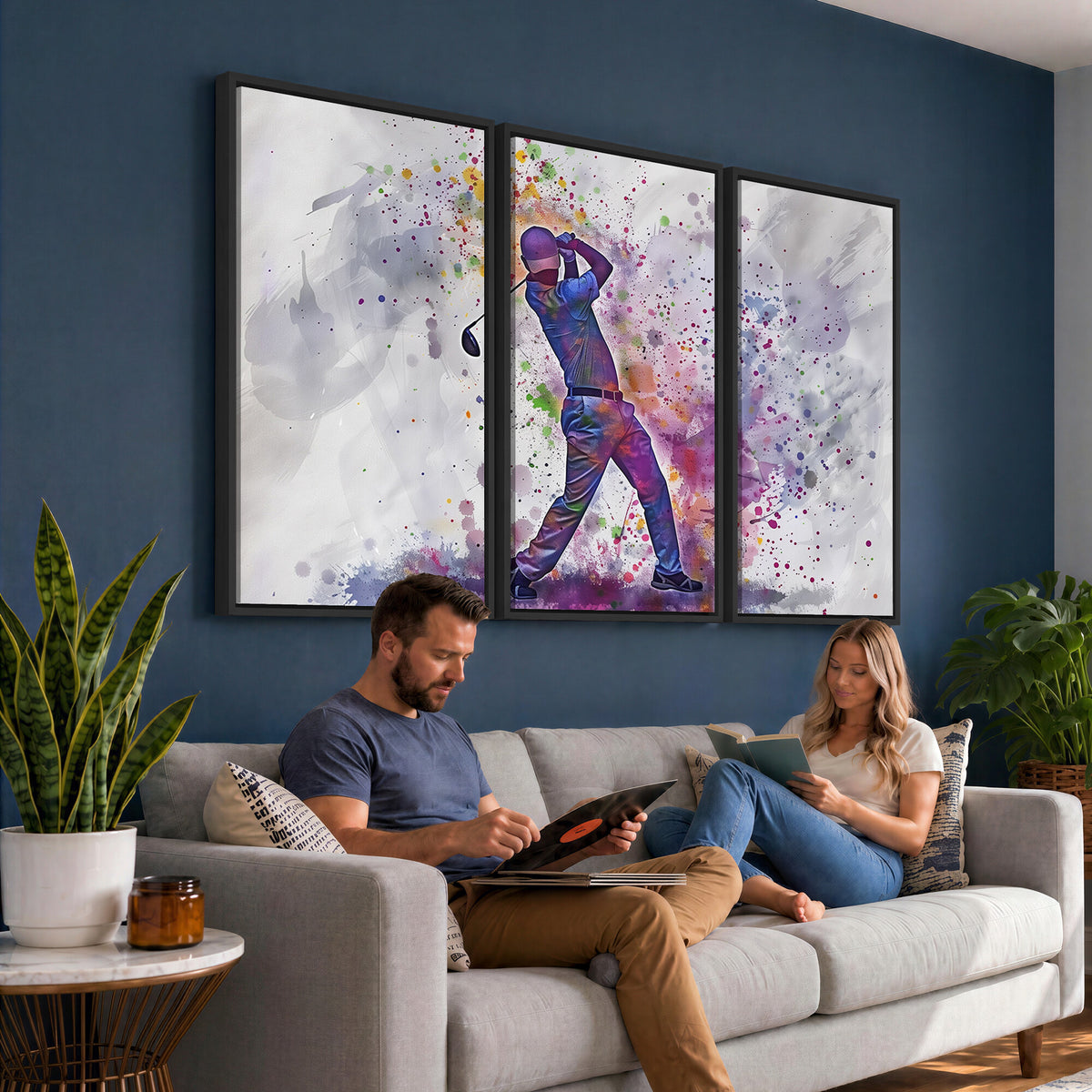 60116-MGV-CV-36X24 - Watercolor Golf Swing Wall Art Canvas Print, Vibrant, Framed and Ready to Hang