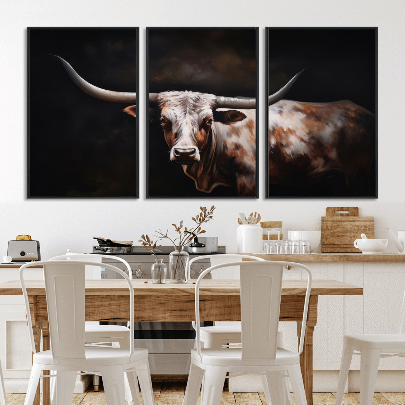 82543-MGV-CV-36X24-Texas Longhorn Wall Art Canvas Print | Western Ranch Decor | Bold Rustic Cattle Artwork | Ready to