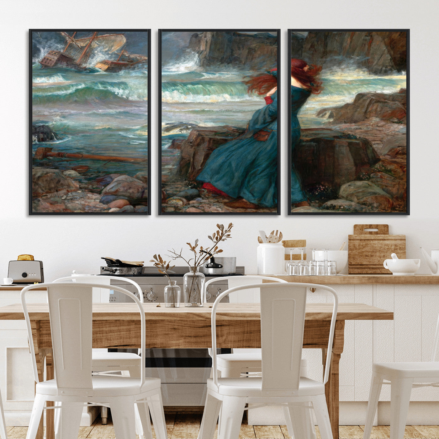 1-MGV-FC-60X30-3P_Black-Miranda by the Shore Wall Art Canvas Print – Tempest Scene Ocean Storm – Ready to Hang