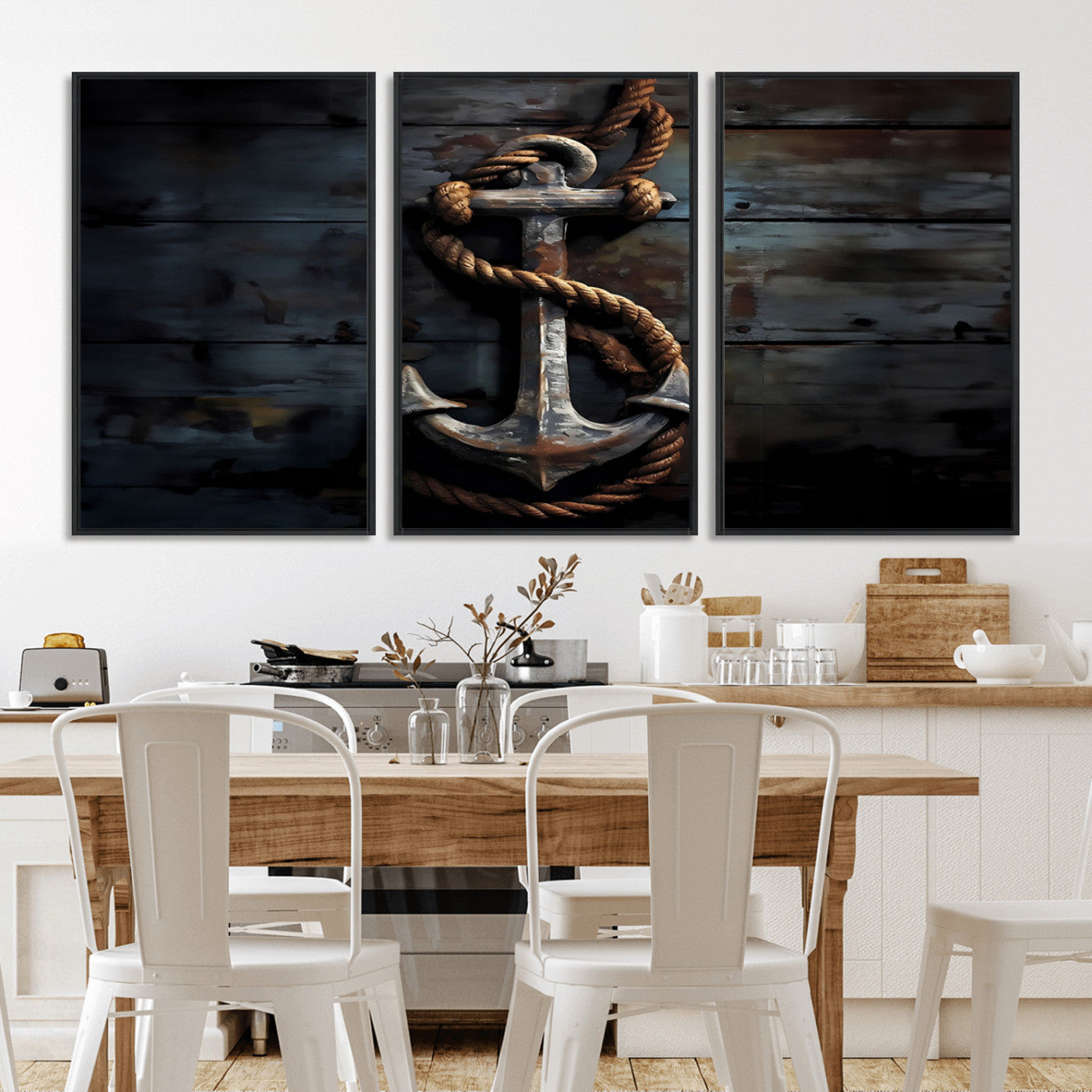 MGV-FC-60X30-3P - 3 Panel Grunge Abstract Anchor Wall Art Canvas Print Set