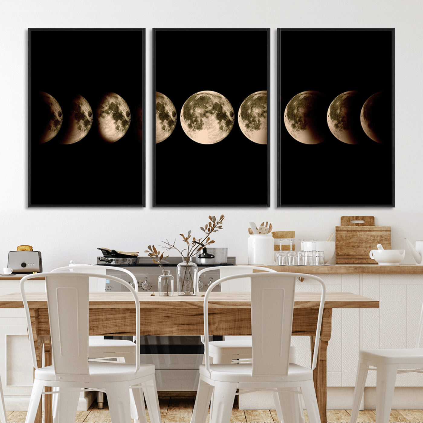 MGV-FC-60X30-3P - Phases of the Moon Wall Art | Canvas Print for Modern Wall Decor | Ready to Hang and Framed