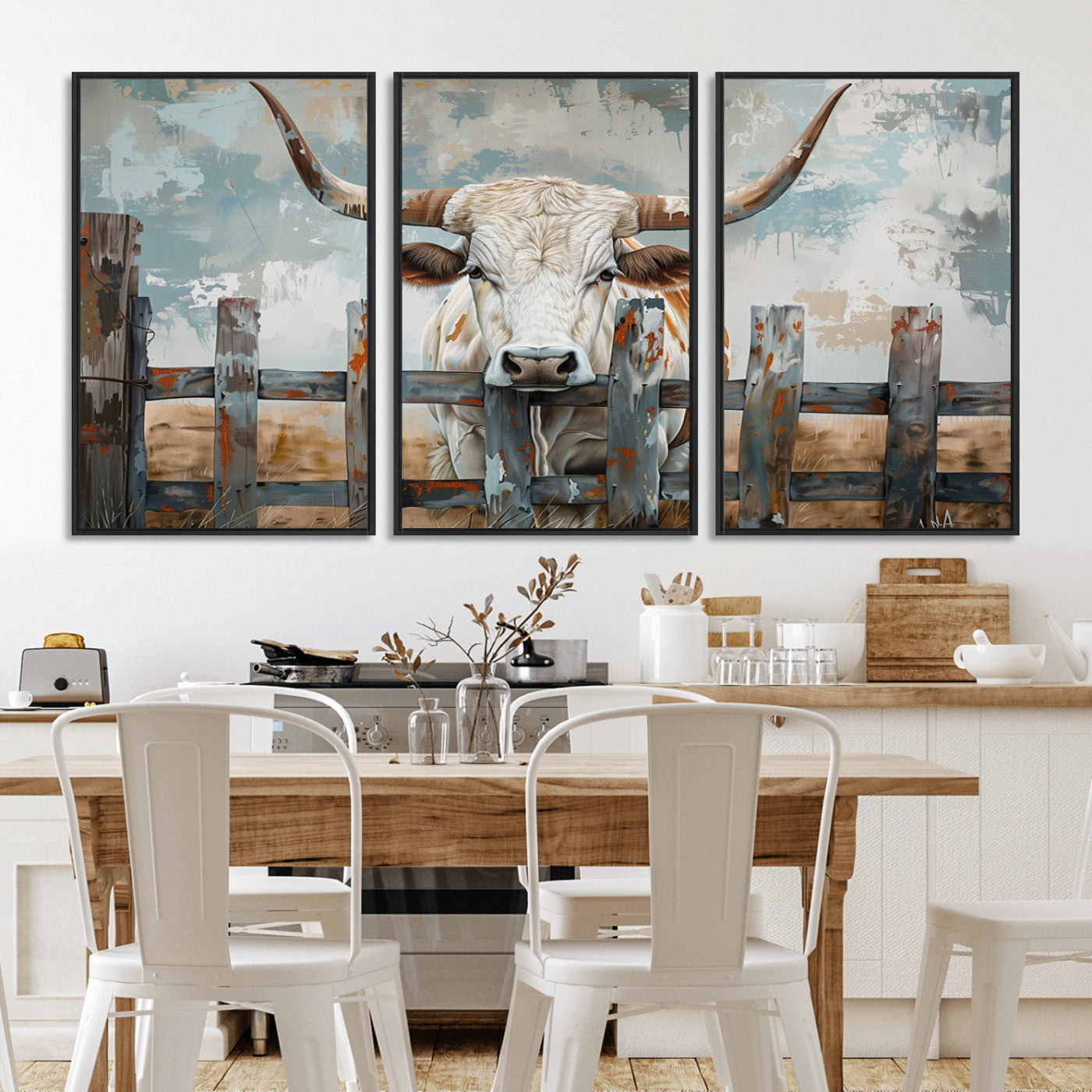 MGV-FC-60X30-3P - Vintage Cow Wall Art Canvas Print for Farmhouse Wall Decor Theme, Cattle Wall Art Print