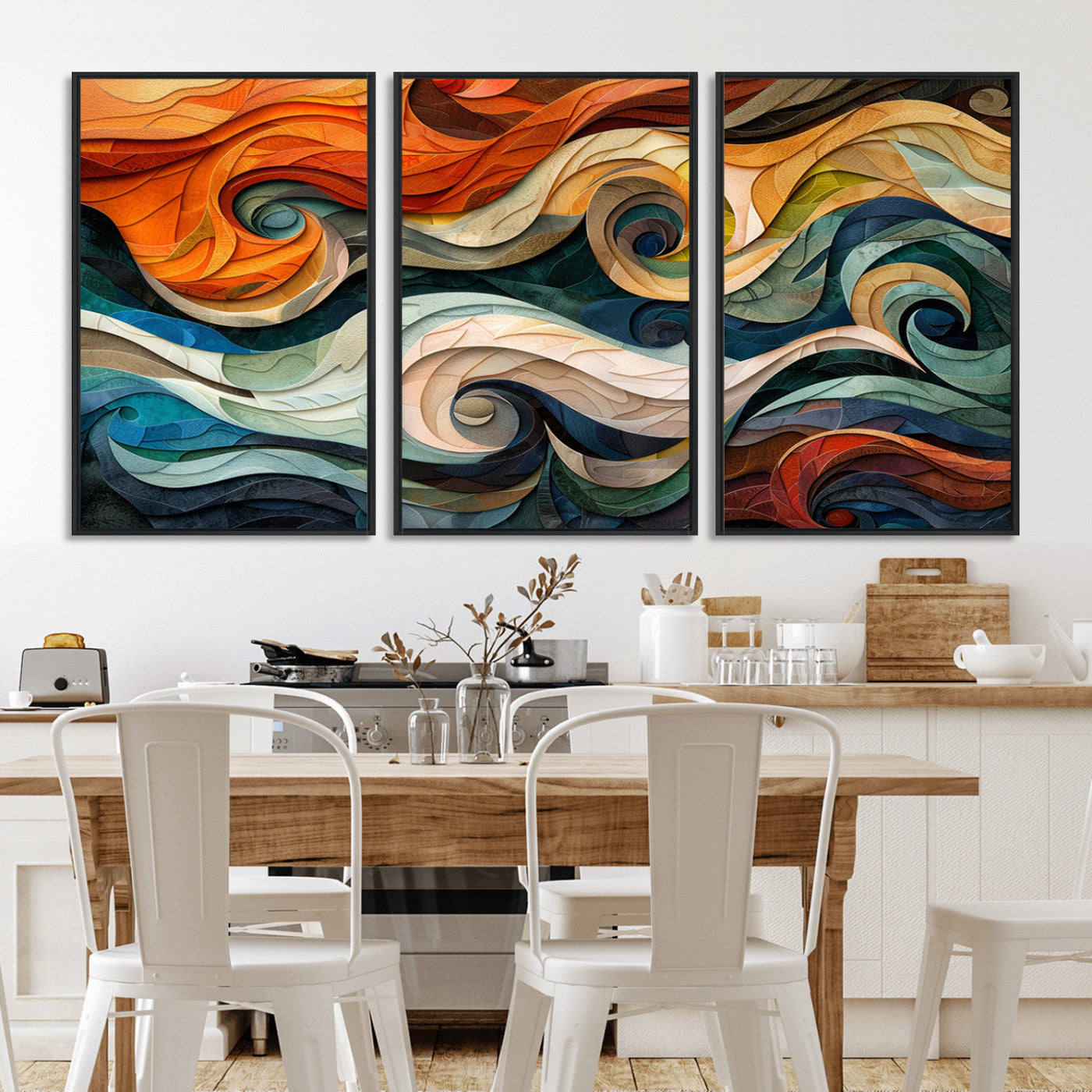 MGV-FC-60X30-3P - Abstract Wave Wall Art | Ready to Hang Framed Canvas Print | Vibrant Home Decor for Modern Spaces