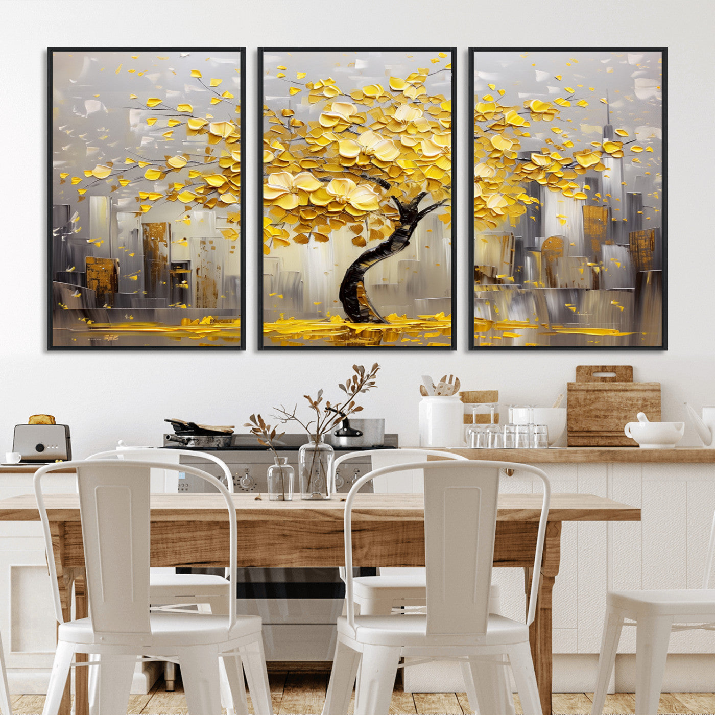 -Golden Tree Canvas Print | Abstract Wall Art for Modern Homes | Ready to Hang Framed Artwork