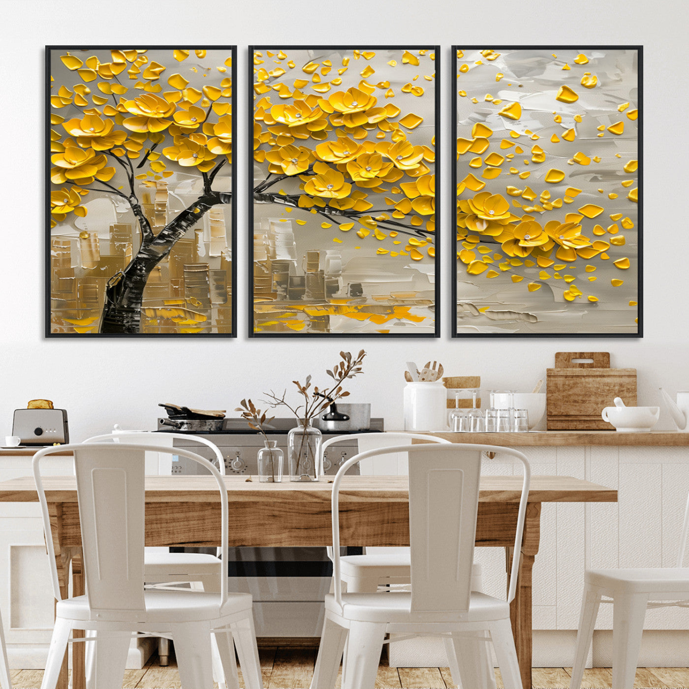 MGV-FC-60X30-3P - Yellow Blossom Tree Canvas Wall Art - Floral Abstract Modern Contemporary Artwork for Living Room or