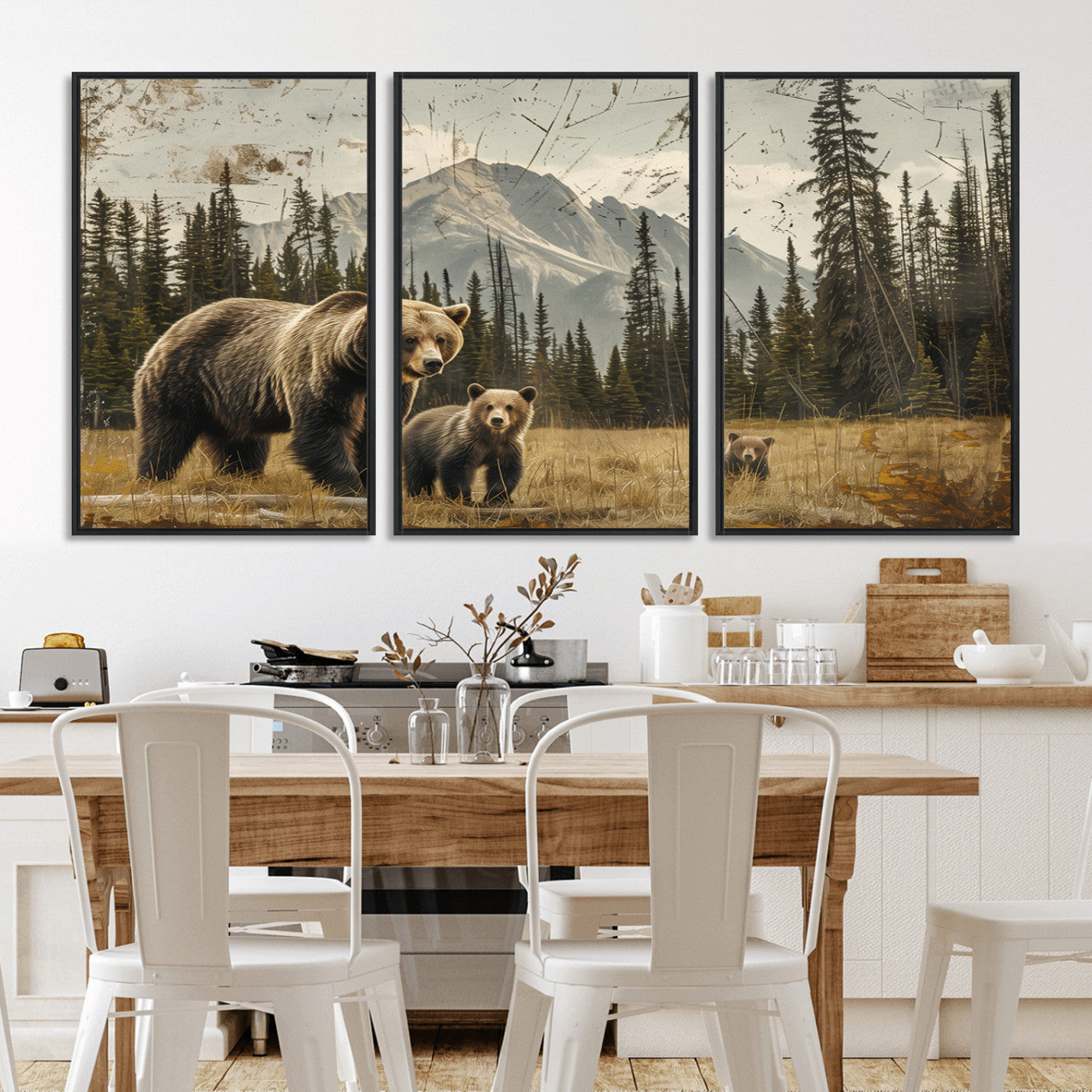 MGV-FC-60X30-3P - Rustic Grizzly 399 Bear Family Wall Art Canvas Print