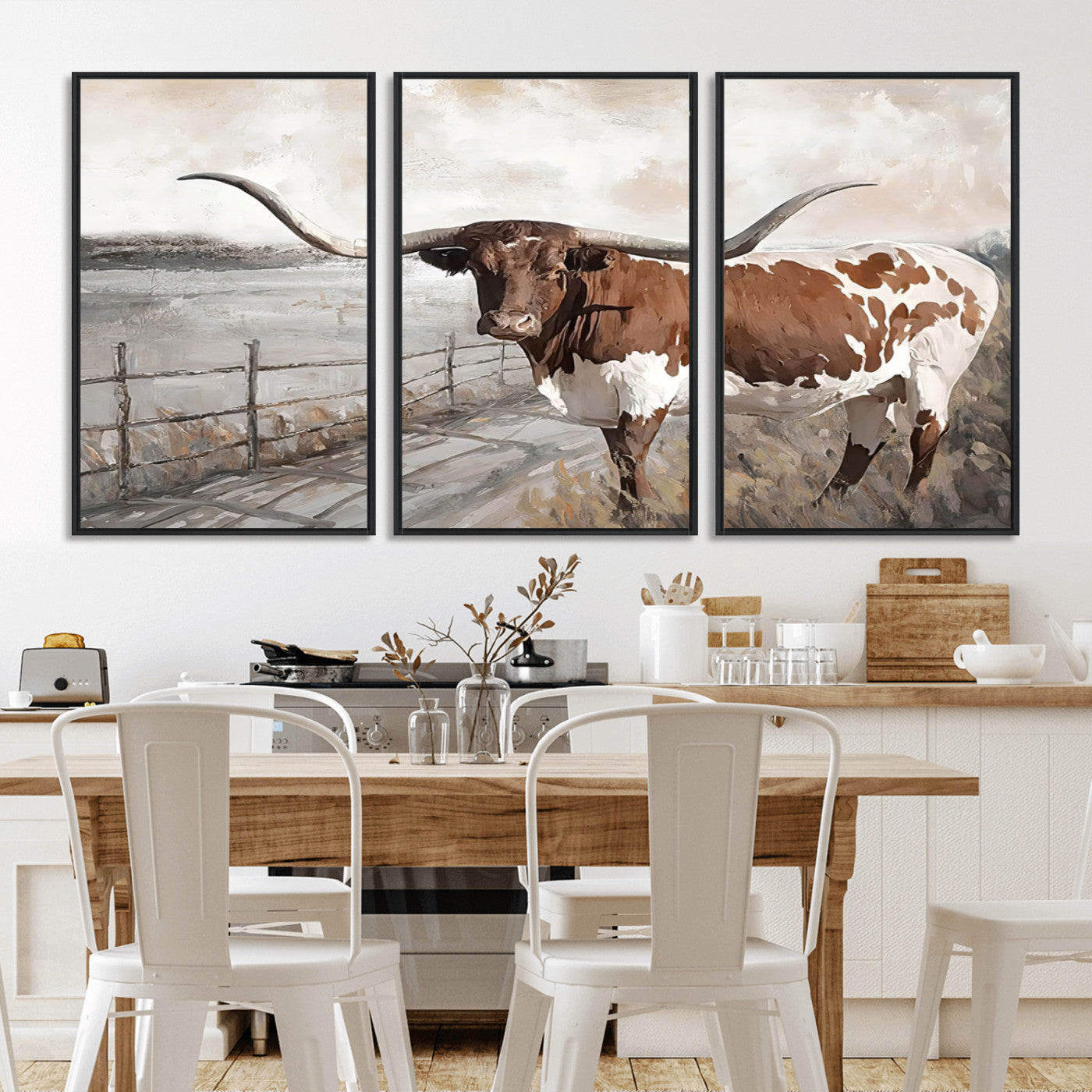57340-MGV-CV-36X24-Vintage Texas Cow Wall Art Canvas Print, Rustic Longhorn Wall Art | Canvas Print for Farmhouse Decor