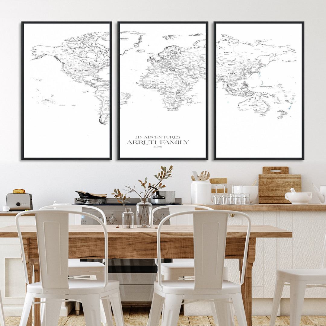 Personalized World Map Wall Art Canvas Print - Custom Push Pin Travel Map Canvas - Framed Map Print for Travel Lover Gift