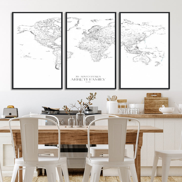Personalized World Map Wall Art Canvas Print - Custom Push Pin Travel Map Canvas - Framed Map Print for Travel Lover Gift