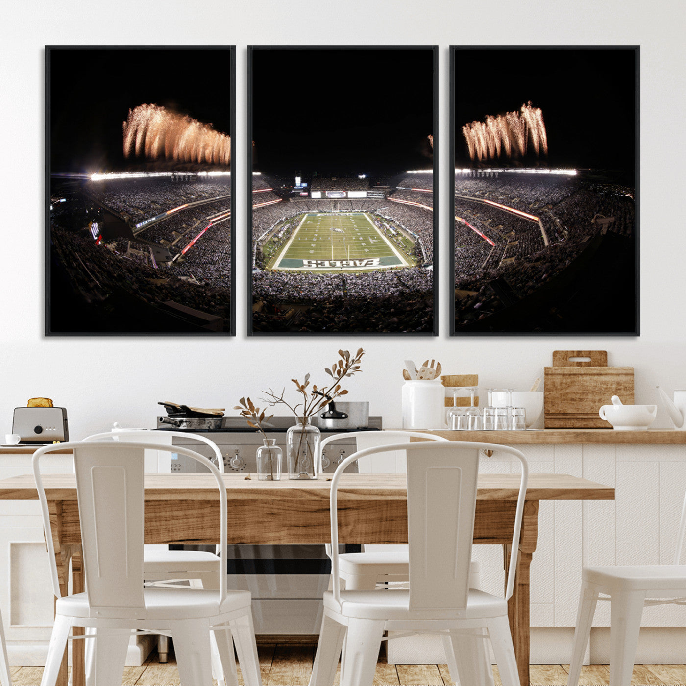 48893-MGV-CV-36X24-Eagles Field Stadium Wall Art - Lincoln Financial Field Fireworks Game Triple Canvas Wall Art -