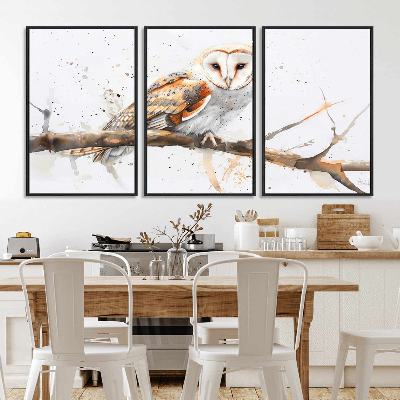 MGV-FC-60X30-3P - Barn Owl Wall Art on Branch | Stunning Canvas Print for Nature Lovers | Ready to Hang and Framed